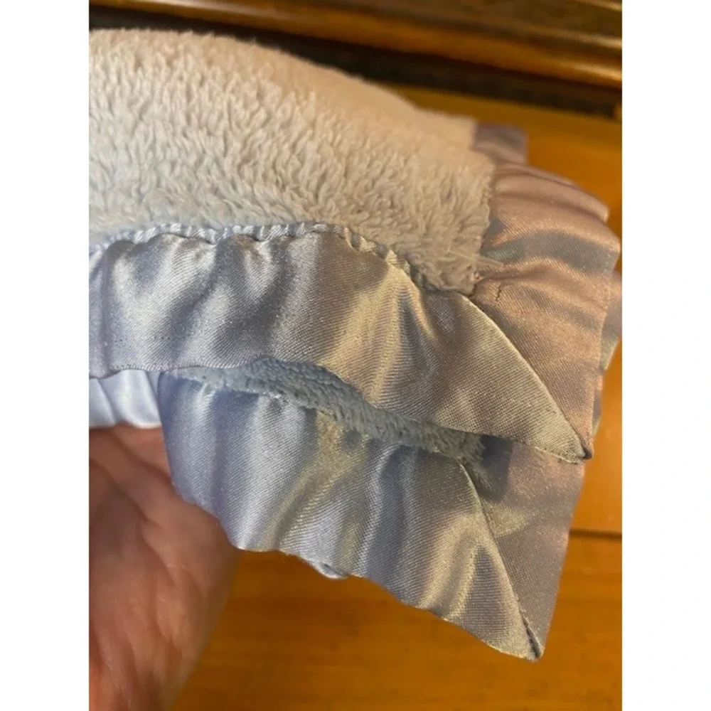 Nursery Rhyme Baby Blanket Blue Plush Fleece Satin Trim Security Lovey 37